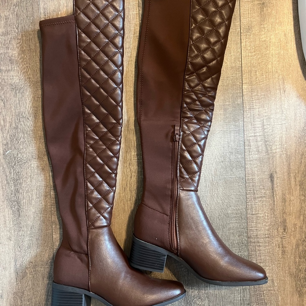 Quilted Brown Thigh-High Boots